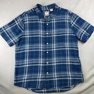 Levi's‎ Shirt Mens L Blue Plaid Short Sleeve Button Front Standard Cotton Casual